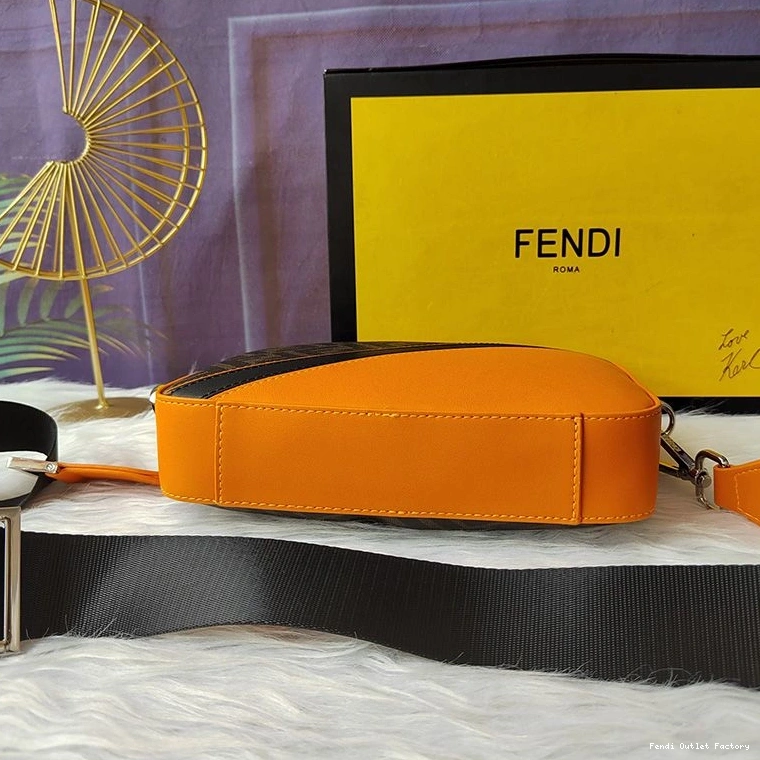 Cheap HOT Fendi Motif Fabric Orange FF Brown Compact Case In Camera 0709
